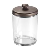 InterDesign Gina Bathroom Vanity Canister Jar for Cotton Balls, Swabs, Cosmetic Pads - Clear/Bronze
