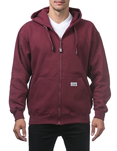 Pro Club Men's Heavyweight Full Zip Fleece Hoodie, Maroon, 3X-Large