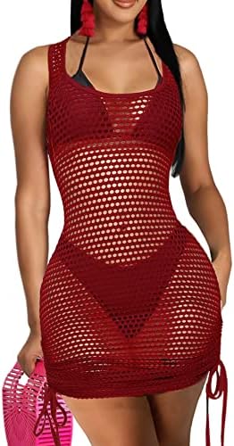 sexycherry Women’s Sexy Swimsuit Cover Ups Bodycon Swimwear Bikini Mesh Dress See Through Beach Dresses