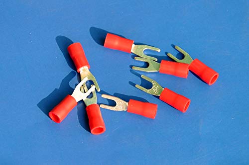 Davitu (1000 pcs/lot) Crimp Spade Wire Connector, 22~16AWG, 4, 19AMP, Red, Fork Terminal.