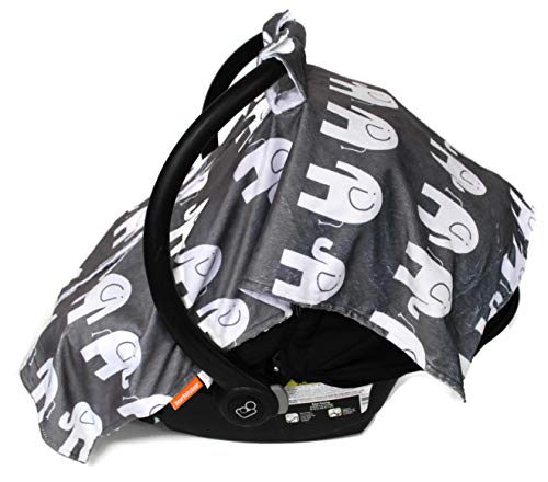 Image of Dear Baby Gear Deluxe Car Seat Canopy, Custom Minky Print White Elephants, White Minky Dot