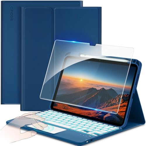 CACOE Cover con Tastiera iPad 11 Generazione (A16) 2025 11' / 10 Generazione 2022 10.9'' con Touchpad [Italiano] Wireless Staccabile, Custodia con Tastiera Illuminazione a 7 Colori, Mare Blu