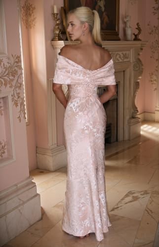 Jacquard Satin Mermaid Prom Dress Off Shoulder Bodycon Formal Evening Dress with Big Bow ZD2584