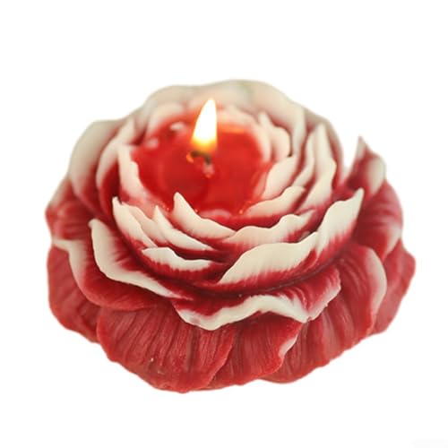 Vela de flor de peonía, vela perfumada hecha a mano de cera de soja con larga combustión, elegante fragancia floral para bodas, regalos, decoración de banquetes en el hogar (rojo)