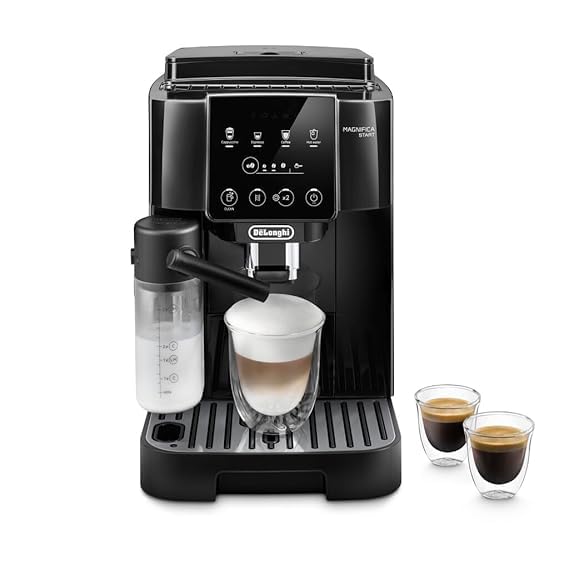De'Longhi Magnifica Start ECAM220.60.B Kaffeevollautomat mit 4 One-Touch-Rezepten, Soft-Touch-Bedienfeld, Automilch, 1450 W, Schwarz