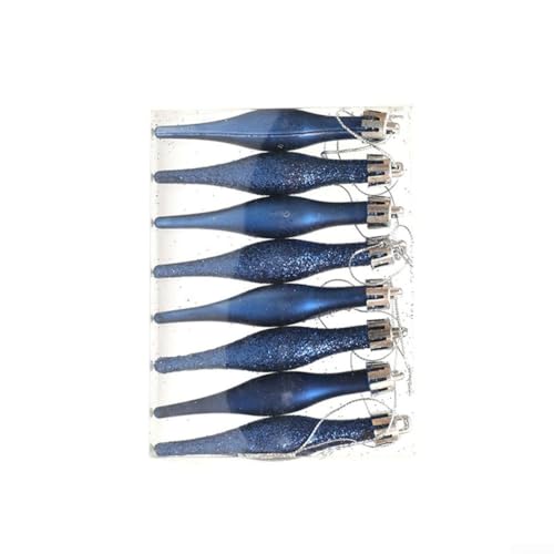 CYRENT Christmas Tree Ornaments Shatterproof Icicle Droplet Baubles 8 Pack with Hanging Loops Multicoloured Plastic Decorations for Holiday Wreath Garland Festive Display 9cm(Late Night Blue)