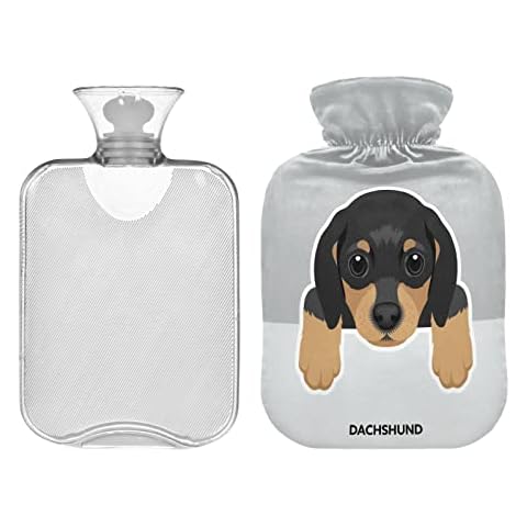 Dachshund Puppy Hot Water Bottle 2L Winter Hot Water Bag Warm Water Bottle Soft Plush Cover Hand Feet Warmer for Kids Men Women Cover