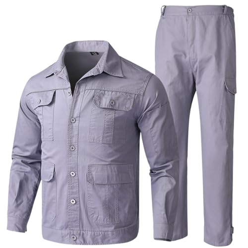 YOUTHUP Men's 2PC Long Sleeve Safety Pocket Jackets Work Suit Reflective Jacket Cotton Coat Outdoor with Active Workwear