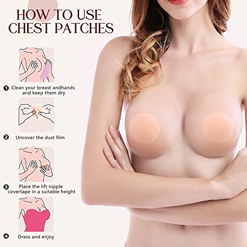 Bosxkno Nipple Cover Pasties 3-Pairs For Women, Reusable Silicone Nipple Covers, Adhesive Invisible Pasties Sticky Silicone Cover Up Breast Petals For Dresses (Nude) #TOP3