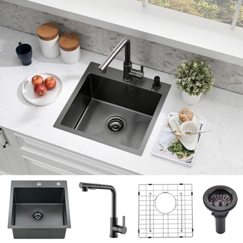 15x15 Black Drop-In Bar Sink & Faucet Combo