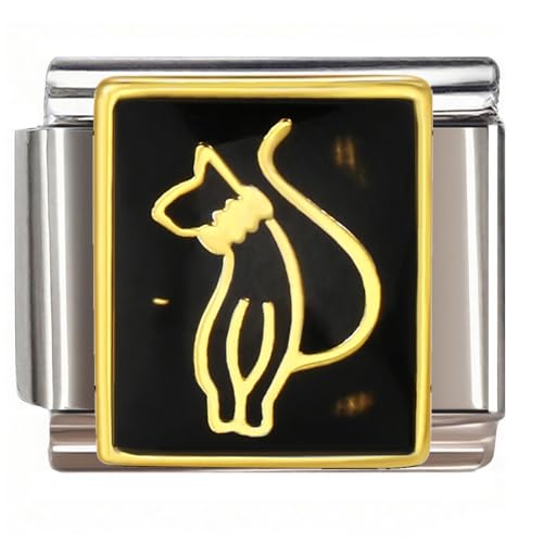 NOOFNO Italian Bracelet Charm,9mm,Minimalist Gold Line Cat,Animal & Insect