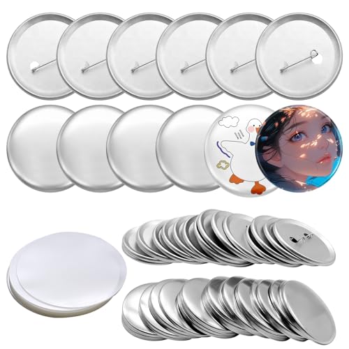 PWGHWG 100 Sätze Metall Buttonrohlinge 58mm mit Sicherheitsnadel Buttons Selber Machen Leeres Buttons Anstecker für Souvenirs DIY Abzeichenherstellung Zubehör für Buttonmaschine