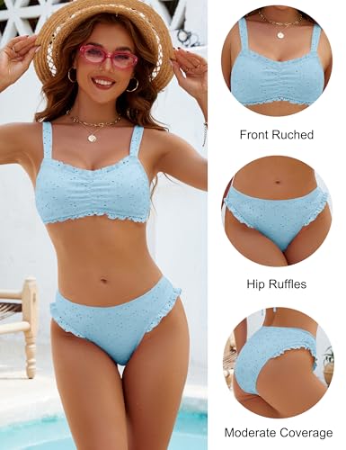 Image of Blooming Jelly Womens Bikini Set Two Piece Ruffle Bandeau Bathing Suits Cheeky High Cut Cute Eyelet Swimsuit