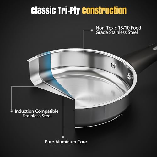 Image of Meythway 14-Piece Stainless Steel Cookware Set for Induction Stovetops - Non-Toxic Pots & Pans with Stay-Cool Handles, Glass Lids, Steamer, Pot Mats & Utensils - Dishwasher Safe Kitchen Cookware