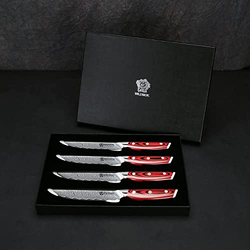 Damast-Steakmesser Set von WILDMOK, 4-teilig, 12cm, VG10 Stahl