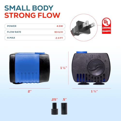 Image of Aqua Dream 80 GPH Submersible Pump - 4.5W Adjustable Ultra Quiet Water Pump for Aquariums and Fountains, 2.25ft Max Lift, Indoor /Outdoor Hydroponic Fish Tank Pump - 5 Pcs