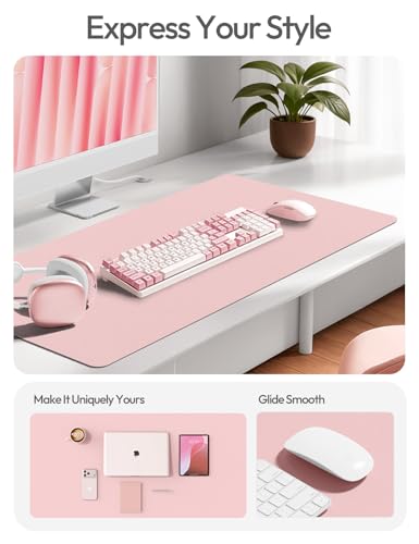 Image of YSAGi Leather Desk Protector, Office Mat, Large Mouse Mat, Non-Slip PU Leather Blotter, Laptop Desk Mat, Waterproof Writing Pad for Office and Home(Light Pink, 42 inch x 17.2 inch)