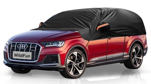 Half Car Cover Waterproof SUV,Outdoor Windproof Front and Rear Windscreen Half Top,Car Windshield Cover,Protect from Snow Ice Frost Sun UV Dust,Breathable Car Covers Fits SUV Length up to 460-510 cm