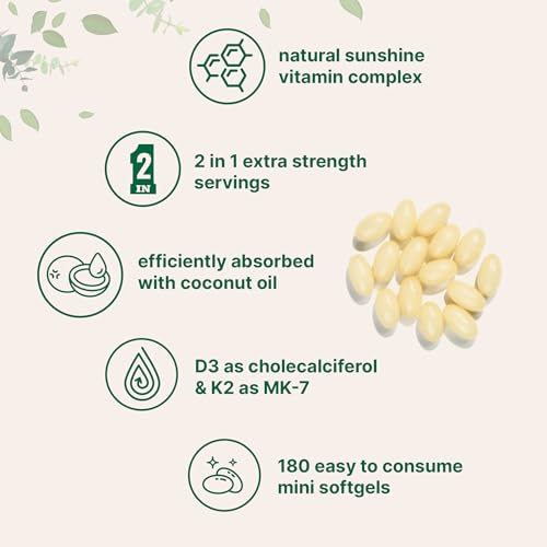 Image of Micro Ingredients Vitamin D3 10,000 IU + K2 MK-7 200 mcg, 180 Softgels with Virgin Coconut Oil | 2-in-1 Vitamins D & K Complex | Extra Strength, Easy to Swallow, Non-GMO, Gluten Free