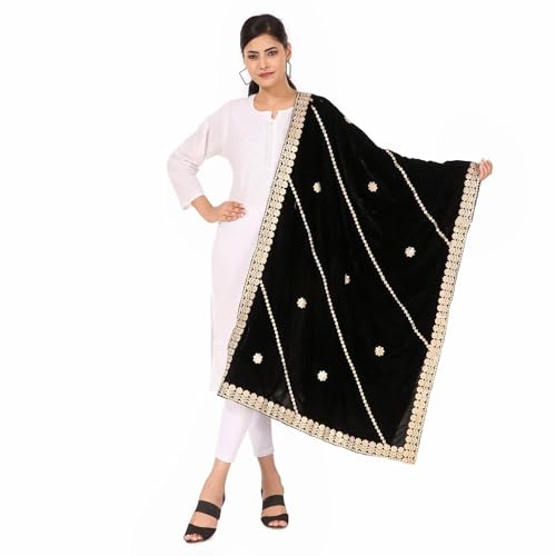 Women's Striped Gota Patti Velvet Dupattas