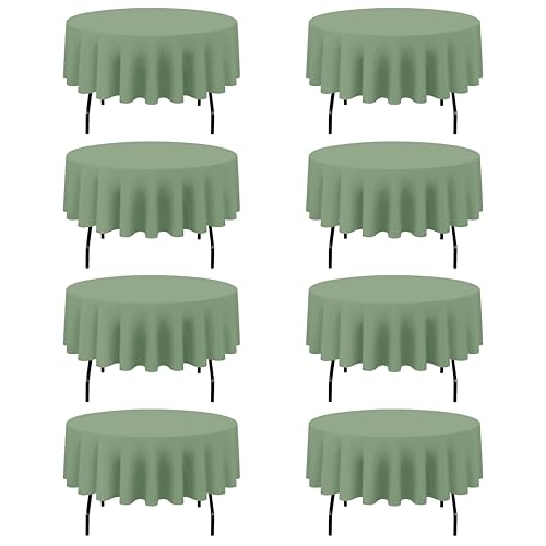 BRILLMAX 8 Pack Sage Green Round Tablecloths 90 Inch for 60” Tables - 150 GSM Polyester Fabric, 15