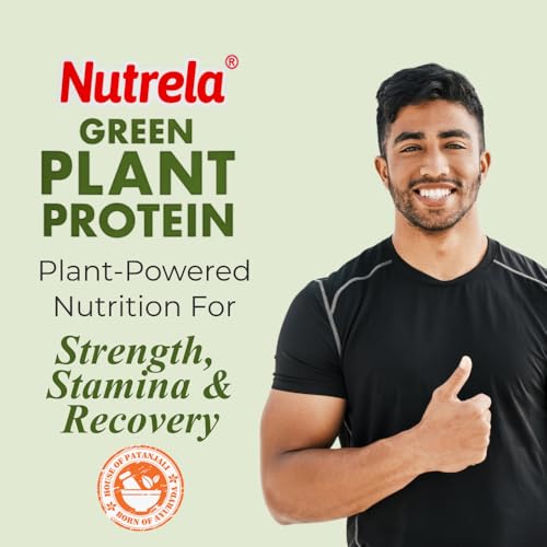Image of Nutrela Green Plant protein Powder - 500g (Chocolate) | Brown Rice & Pea with Multivitamins & Minerals (pack of 3)