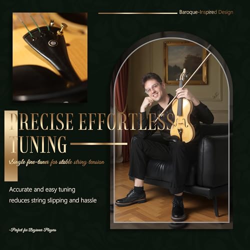 Image of AKLOT 4 /4 Full Size Violin: Ergonomic, Stable Tuning, Anti-crack Solid Wood, Premium Ebony, For Beginners, With Hard Case, Tuner, Spare Strings, Bow, Shoulder Rest, Lesson Book (VRT-SpcNG)