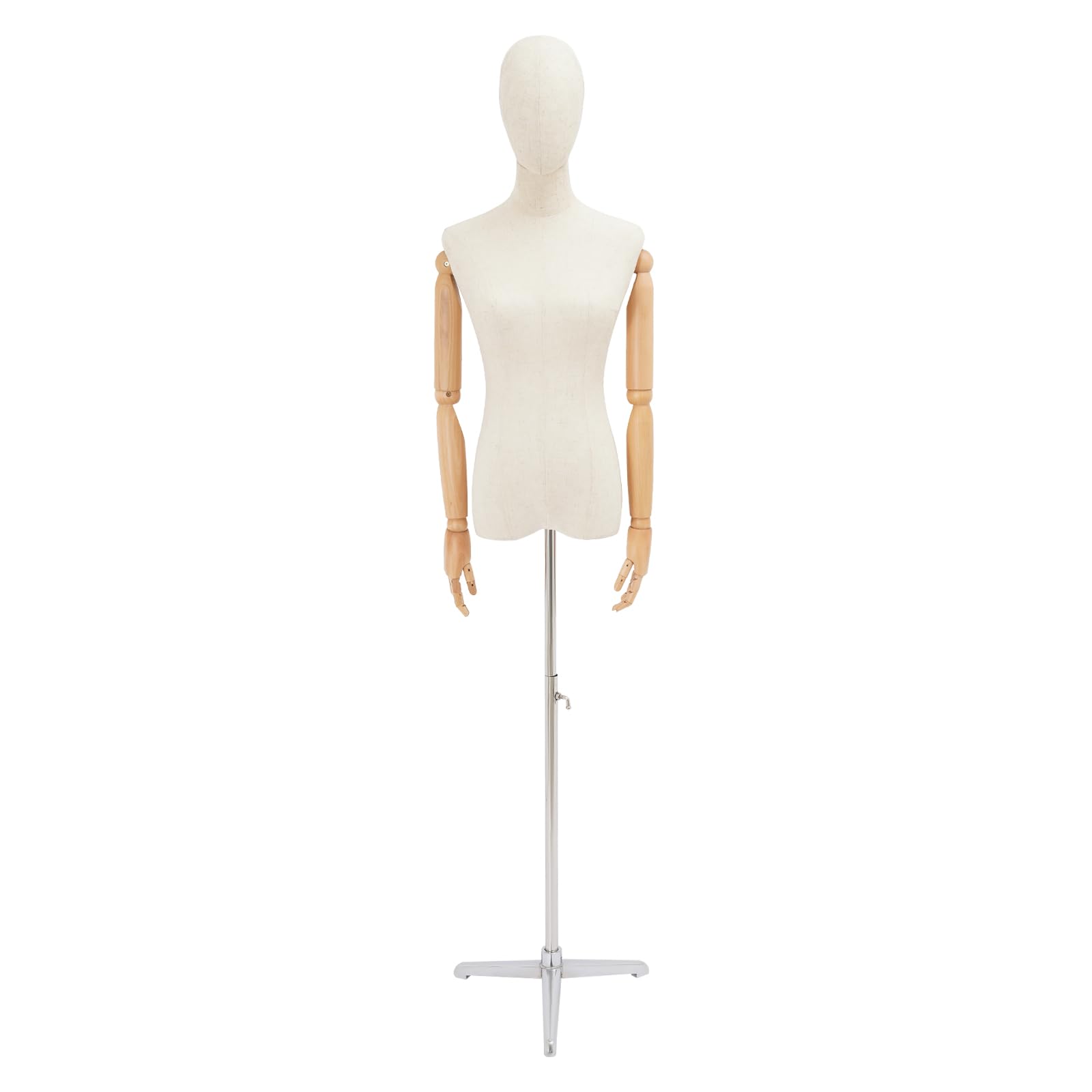 Schaufensterpuppe Weiblich Torso, Schneiderpuppe Damenbüste Mannequin mit Metallständer 140-190cm verstellbar, Schneiderbüste für Kleidung, Abendkleider, Schmuck und Nähen (Silber, Durschnitt)