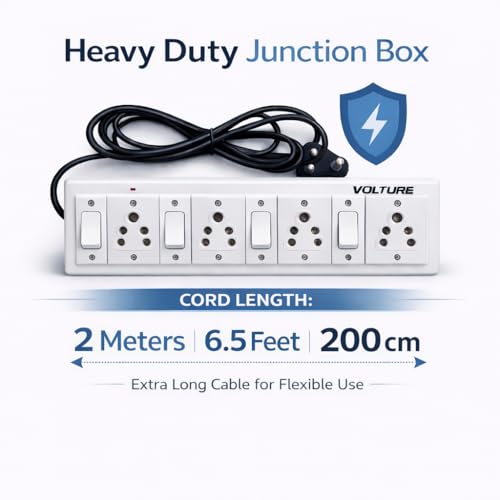 Image of VOLTURE Heavy Duty 4 Socket Extension Board with 4 Individual Switches | Spike Guard | 2 Meter Heavy Cable | High Load Multipurpose Junction Box for Home & Office Appliances