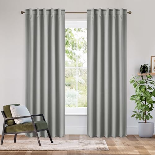 Image of RYB HOME Bedroom Blackout Curtains 80 inches Long, 100% Blackout Thermal Insulated Noise Reducing Back Tab Curtains for Living Room Nursury, 42 inches Wide by 80 inches Long, Sliver Grey
