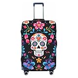 keluki Mexican Sugar Skulls Flowers Design Elastic Luggage Cover Protector Anti-Scratch Travel Essentials Suitcase Case Fits Size L for 25-28 inch Luggage