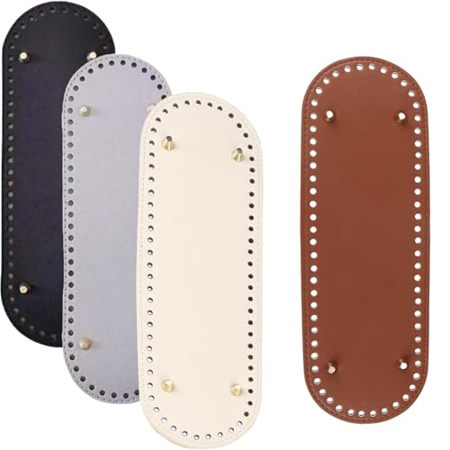 WUBAYI Paneles de base de bolsa de piel sintética, 30 x 10 cm, paquete de 4, parte inferior de ganchillo con agujeros para manualidades, marrón, negro, beige, blanco