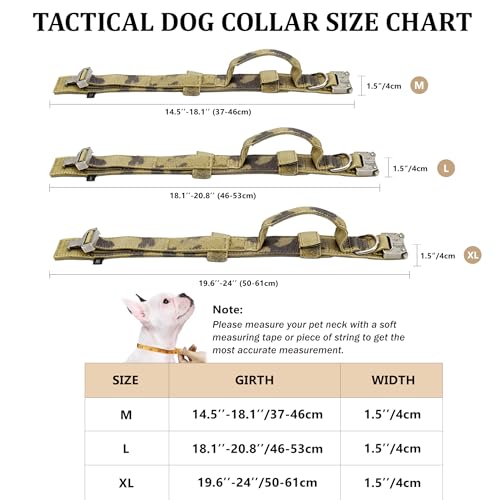 Taktisches Hundehalsband, Verstellbare Halsband Mit Kontrollgriff Weich Gepolstertes Nylon Hunde Halsband mit robuster Metallschnalle für Mittlere Große Hunde (Camo, L)