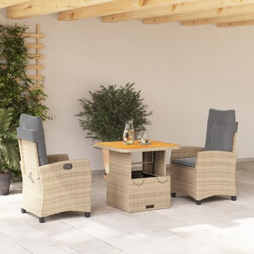 Salon extérieur résistant aux UV avec table relevable et fauteuils de jardin en rotin