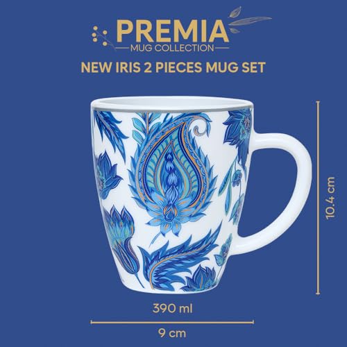 Image of Larah by BOROSIL 390ml x 2pc Opalware New Iris Tea /Coffee Mug Set, Microwave & Dishwasher Safe Embossed Design Crockery Ideal for Daily Use & Gifting