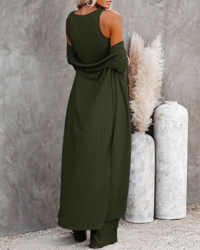 Image of Fessceruna Womens 3 Piece Lounge Pajamas Sets Cute Vacation Matching Set | Pj Sets, Airport Travel Outfits, Bedroom, Winter Fall Loungewear , Cotton, Christmas