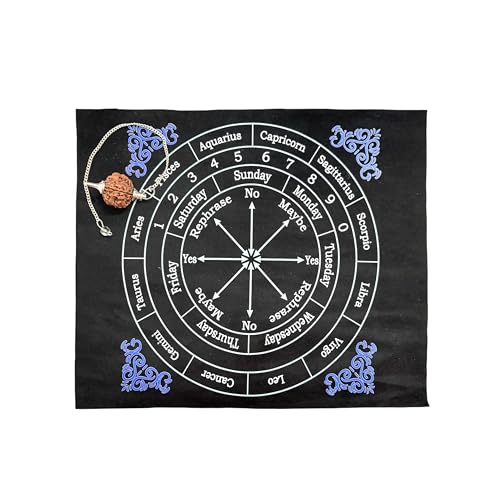 Image of Dowsing Fabric Pad with Rudraksh Pendulum| Size 10 x 8 Inch | Energy Work Mat for Pendulum Reading | Velvet Pendulum Divination Mat