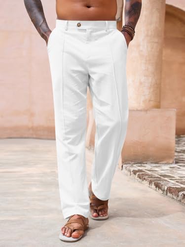 Runcati Mens Casual Pants Elastic Waist Cotton Linen Pants Pleated Loose Fit Lightweight Beach Yoga Trousers3