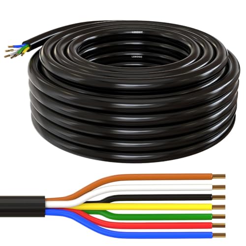 Lumonic 10m FLRYY Fahrzeugleitung 7x1 5mm schwarz | 7-adrig | Anhängerkabel | mehradriges KFZ-Kabel | Öl- und Kraftstoffbeständig flammwidrig | Niedervolt