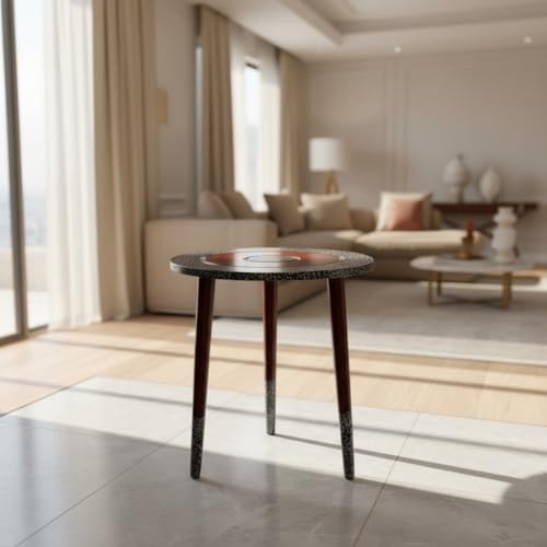Image of Arvix Store Wooden Coffee Table with Engineered Wood Top- Solid Mango Wood Legs & Antique Aluminium Design- Perfect for Living Room & Home and Office Decor (Round)