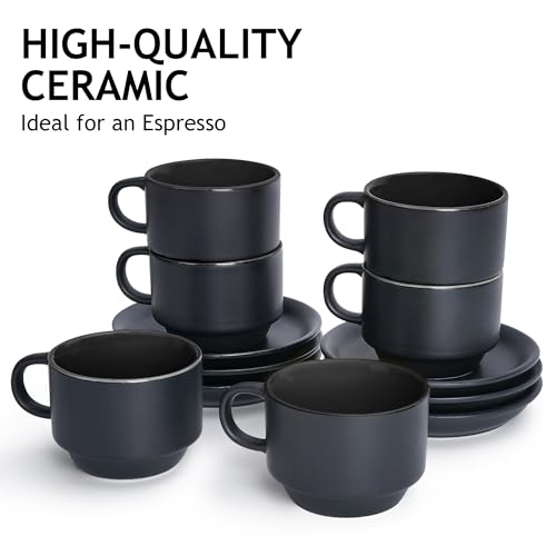 MIAMIO, 75 ml Espresso Cup Set including Saucers Coffee Mug Set of 6 - Image 2