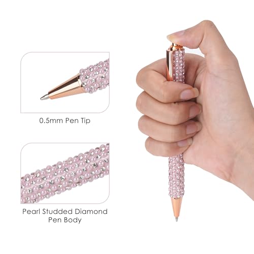 Biiange Canetas de strass de pérola, canetas esferográficas de metal com strass, strass de tinta pre