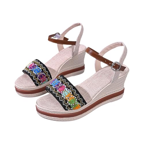 Sandales compensées élégantes style bohème aux finitions soignées