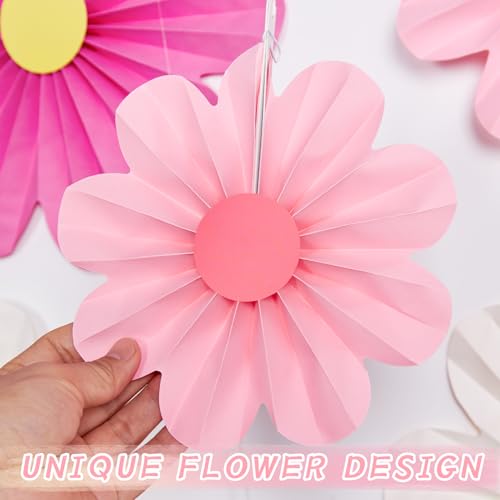 Image of SUNBEAUTY Paper Flowers Decorations Pink Daisy Paper Flowers Decorations for Wall Hanging Paper Fans Decoration Floral Backdrop Decor for Birthday Wedding Baby Shower Classroom Decoration Set of 9