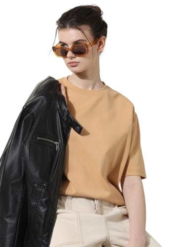 Image of ONLY Round Neck Drop-Shoulder Sleeves Oversized T-Shirt