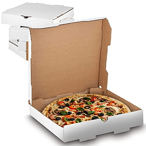 Mt Products White Cardboard Pizza Box - 10 Pieces Of 10" Length X 10" Width X 1.75" Depth Corrugated B-Flute Plain Pizza Holder - Made In The Usa #TOP18