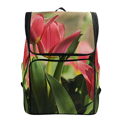 bellissimo zaino con tulipani con scomparto per laptop e da campeggio da trekking rosa