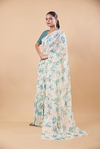 Image of Garden Vareli Summer Roganza Viscose Brasso Floral Print Christmas Special Saree
