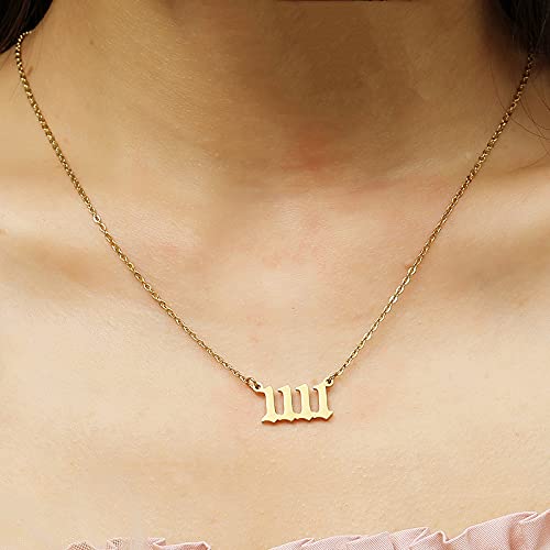 RWQIAN Angel Number Necklace For Women,Dainty Gold Plated Number 000 1111 111 222 333 444 555 666 777 888 999 Pendants Choker Chain Numerology Jewelry Necklace Gifts for Women Girls3