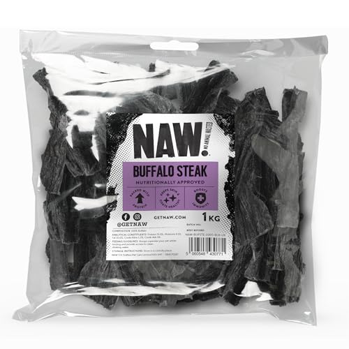 NAW Buffalo Steak Strips For Dogs 1kg. Natural Dried Steak Strips Dog Treats Made From 100% Pure Buffalo